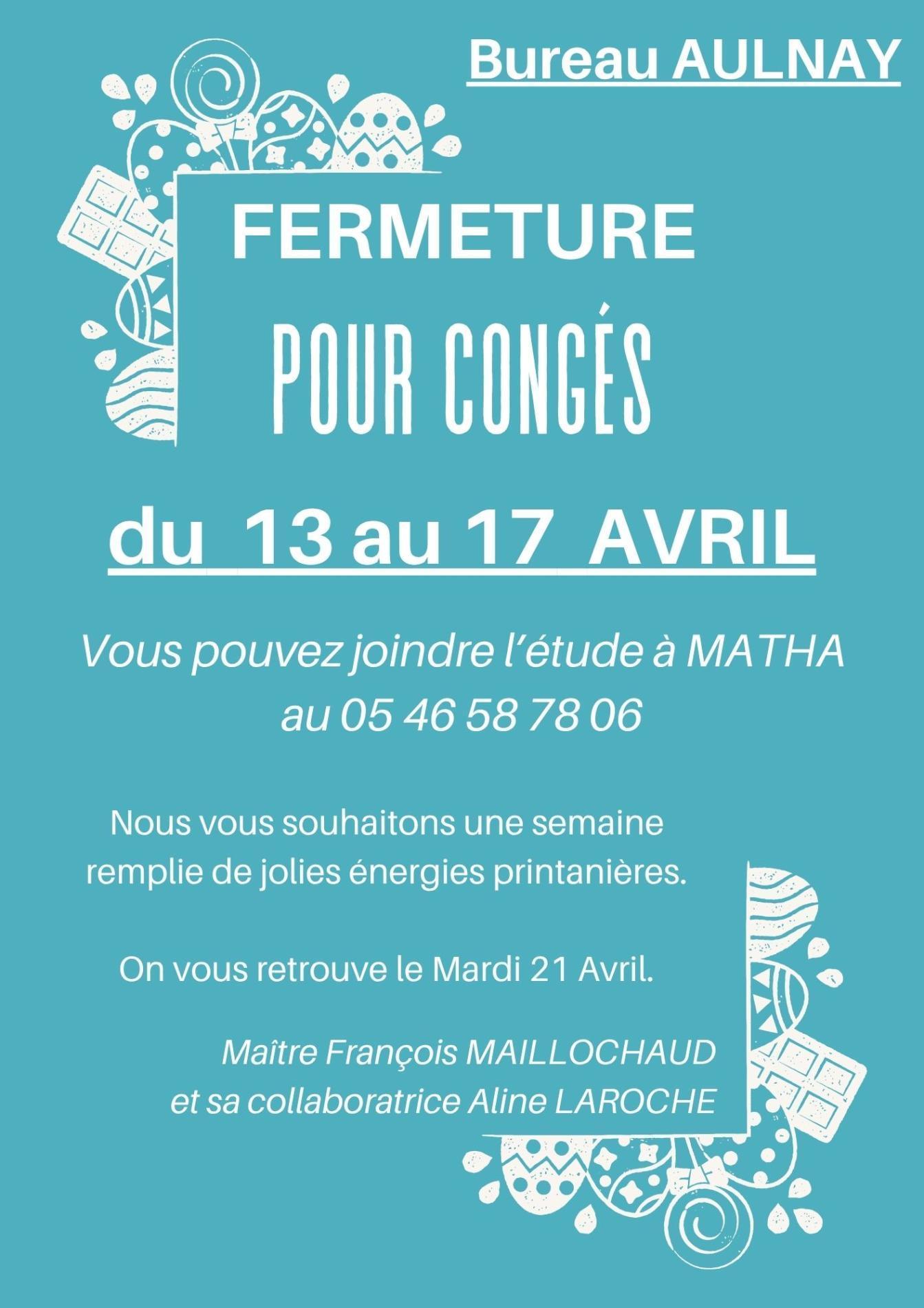 Fermeture bureau AULNAY